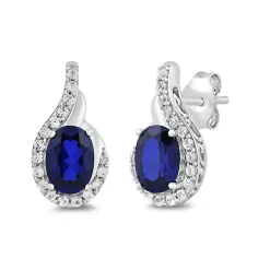 Lab Created Blue Sapphire Earrings With Lab Created White Sapphires In Sterling Silver