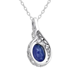 Lab Created Blue Sapphire Pendant With Lab Created White Sapphires In Sterling Silver