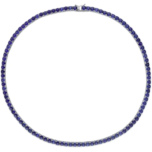 Lab Created Blue Sapphire Tennis Necklace In Sterling Silver