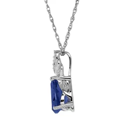 Lab Created Blue Sapphire & Diamond Pendant In Sterling Silver