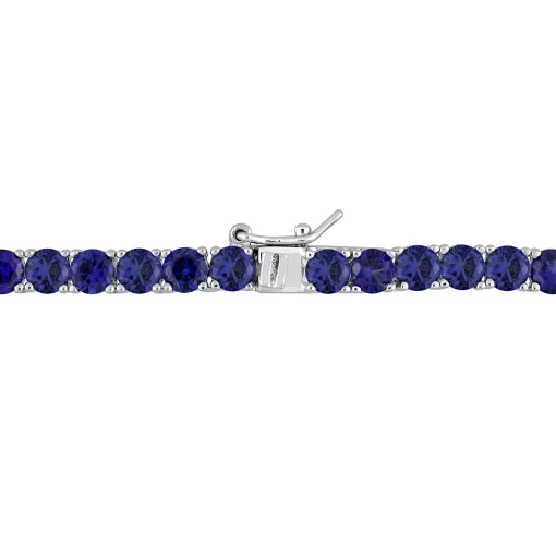 Lab Created Blue Sapphire Tennis Necklace In Sterling Silver
