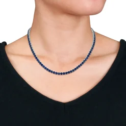 Lab Created Blue Sapphire Tennis Necklace In Sterling Silver