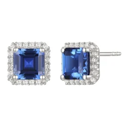 Lab Created Ceylon Sapphire Earrings, Pendant And Ring Set In Sterling Silver