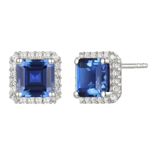 Lab Created Ceylon Sapphire Earrings, Pendant And Ring Set In Sterling Silver