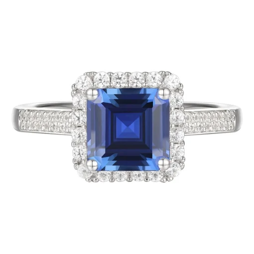 Lab Created Ceylon Sapphire Earrings, Pendant And Ring Set In Sterling Silver