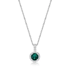 Lab Created Emerald & 1/10 Ct. Tw. Diamond Pendant In Sterling Silver