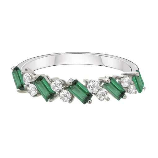 Lab Created Emerald & White Sapphire Stack Ring In Sterling Silver