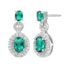 Lab Created Emerald & White Sapphire Drop Earrings In Sterling Silver