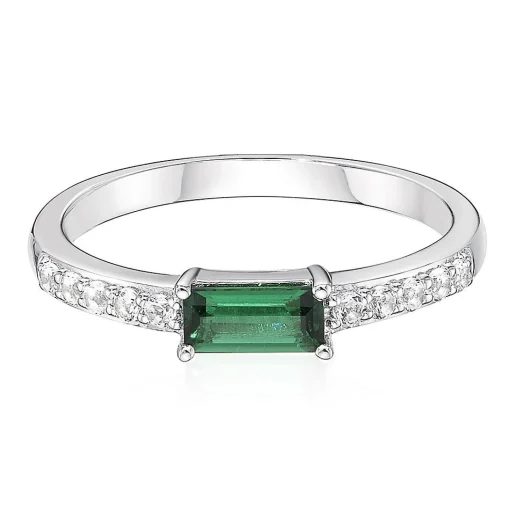 Lab Created Emerald & White Sapphire Stack Ring In Sterling Silver