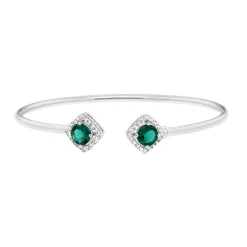 Lab Created Emerald & White Sapphire Bangle Bracelet In Sterling Silver
