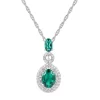 Lab Created Emerald & White Sapphire Pendant In Sterling Silver
