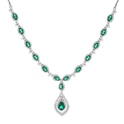 Lab Created Emerald & White Sapphire Necklace In Sterling Silver
