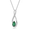 Lab Created Emerald & White Sapphire Pendant In Sterling Silver