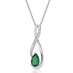 Lab Created Emerald & White Sapphire Pendant In Sterling Silver