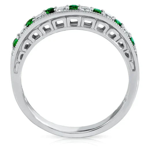Lab Created Emerald & White Sapphire Stack Ring In Sterling Silver