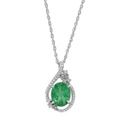 Lab Created Emerald And 1/10 Ct. Tw. Diamond Pendant In Sterling Silver