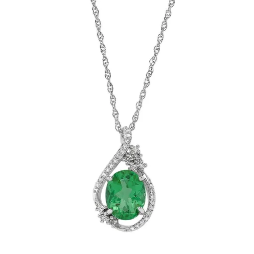 Lab Created Emerald And 1/10 Ct. Tw. Diamond Pendant In Sterling Silver