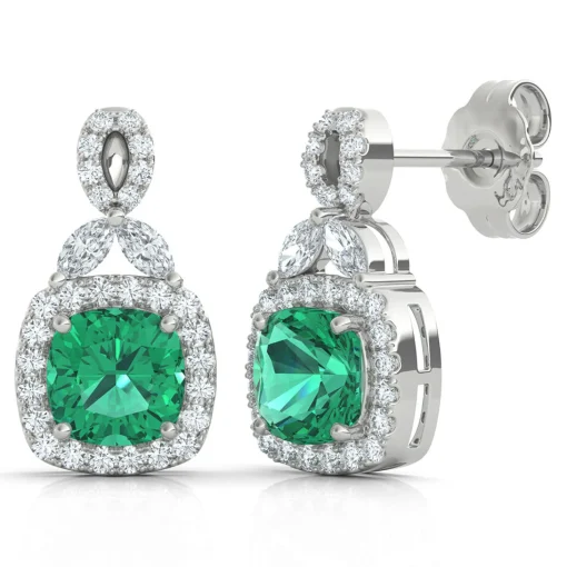 Lab Created Emerald Earrings With Lab Created White Sapphires In Sterling Silver