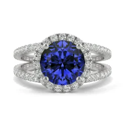 Lab Created Moissanite And Lab Created Blue Sapphire Ring In 14K Whiter Gold