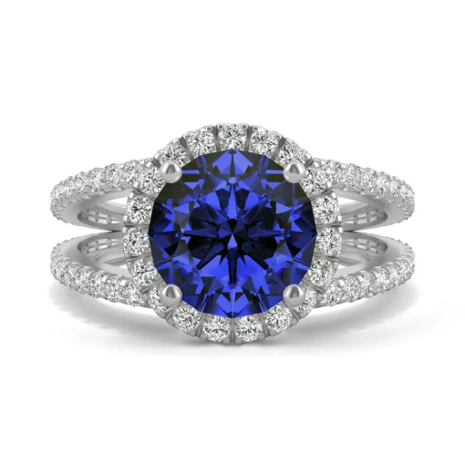 Lab Created Moissanite And Lab Created Blue Sapphire Ring In 14K Whiter Gold