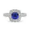 Lab Created Moissanite And Lab Created Blue Sapphire Ring In 14K White Gold