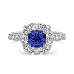 Lab Created Moissanite And Lab Created Blue Sapphire Ring In 14K White Gold