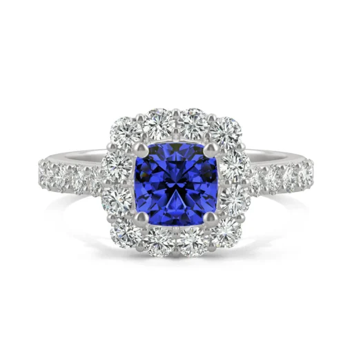 Lab Created Moissanite And Lab Created Blue Sapphire Ring In 14K White Gold