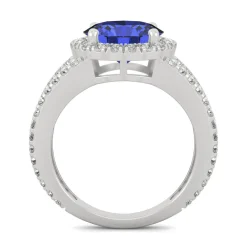 Lab Created Moissanite And Lab Created Blue Sapphire Ring In 14K Whiter Gold