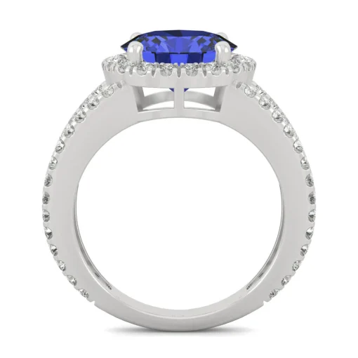Lab Created Moissanite And Lab Created Blue Sapphire Ring In 14K Whiter Gold