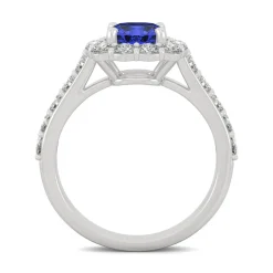 Lab Created Moissanite And Lab Created Blue Sapphire Ring In 14K White Gold