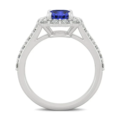 Lab Created Moissanite And Lab Created Blue Sapphire Ring In 14K White Gold