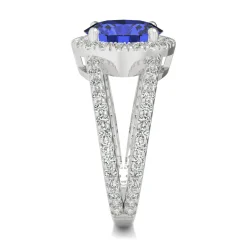 Lab Created Moissanite And Lab Created Blue Sapphire Ring In 14K Whiter Gold