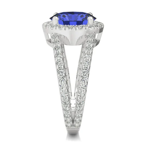 Lab Created Moissanite And Lab Created Blue Sapphire Ring In 14K Whiter Gold