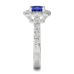 Lab Created Moissanite And Lab Created Blue Sapphire Ring In 14K White Gold