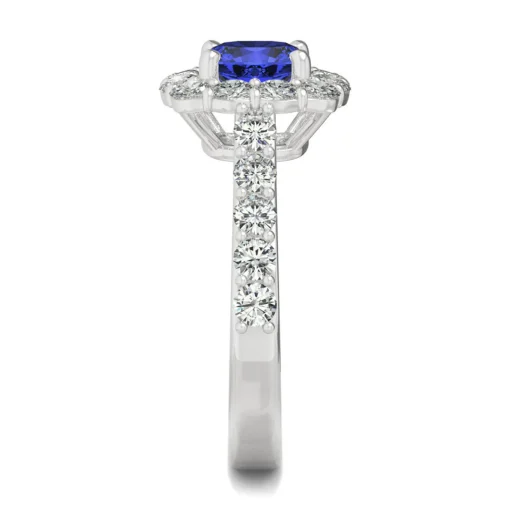 Lab Created Moissanite And Lab Created Blue Sapphire Ring In 14K White Gold