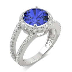 Lab Created Moissanite And Lab Created Blue Sapphire Ring In 14K Whiter Gold
