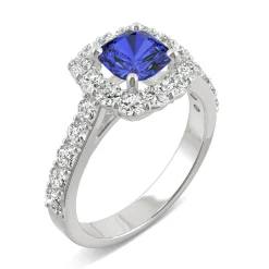 Lab Created Moissanite And Lab Created Blue Sapphire Ring In 14K White Gold