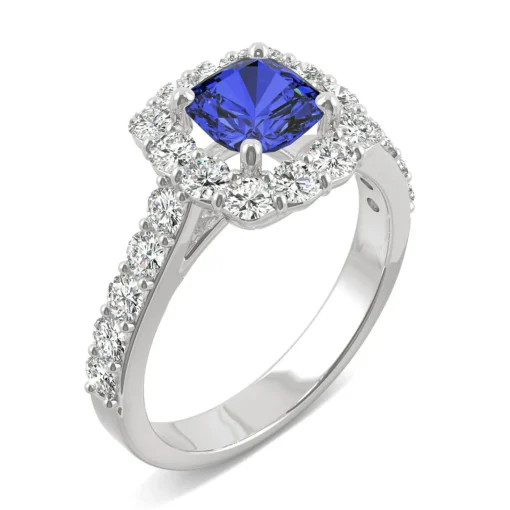 Lab Created Moissanite And Lab Created Blue Sapphire Ring In 14K White Gold