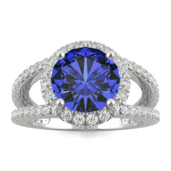 Lab Created Moissanite And Lab Created Blue Sapphire Ring In 14K Whiter Gold
