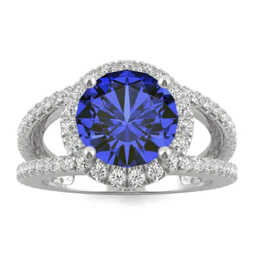 Lab Created Moissanite And Lab Created Blue Sapphire Ring In 14K Whiter Gold