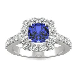 Lab Created Moissanite And Lab Created Blue Sapphire Ring In 14K White Gold