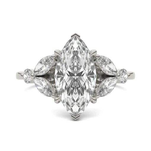Lab Created Moissanite Marquise-Shaped Engagement Ring In 14K White Gold