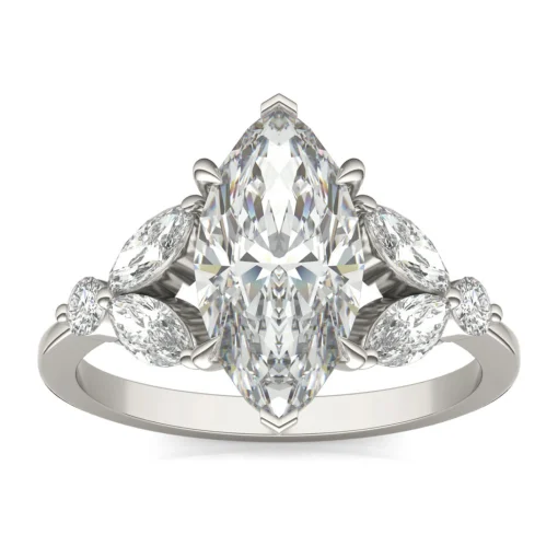 Lab Created Moissanite Marquise-Shaped Engagement Ring In 14K White Gold