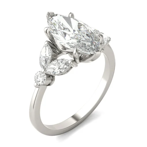 Lab Created Moissanite Marquise-Shaped Engagement Ring In 14K White Gold