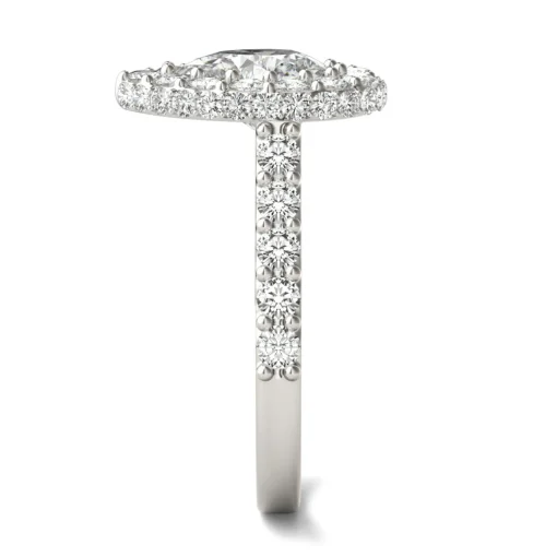 Lab Created Moissanite Pear-Shaped Halo Ring In 14K White And Rose Gold