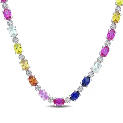 Lab Created Multi-Color Sapphire Tennis Necklace In Sterling Silver
