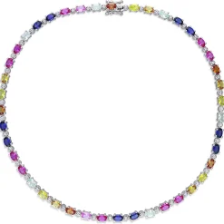 Lab Created Multi-Color Sapphire Tennis Necklace In Sterling Silver