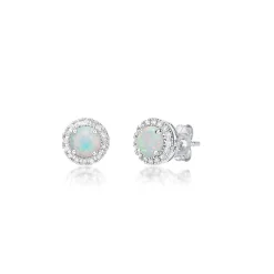 Lab Created Opal & 1/7 Ct. Tw. Diamond Earrings In Sterling Silver