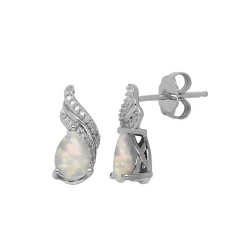 Lab Created Opal & 1/10 Ct. Tw. Diamond Earrings In Sterling Silver
