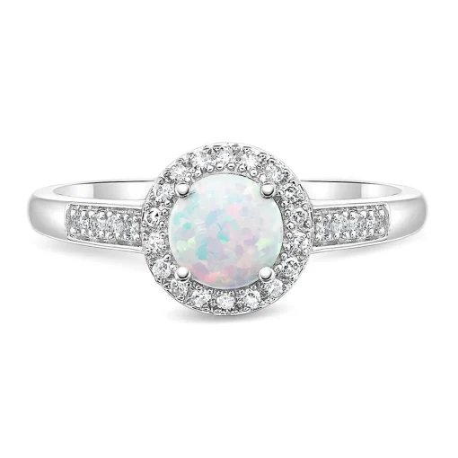 Lab Created Opal & 1/8 Ct. Tw. Diamond Ring In Sterling Silver